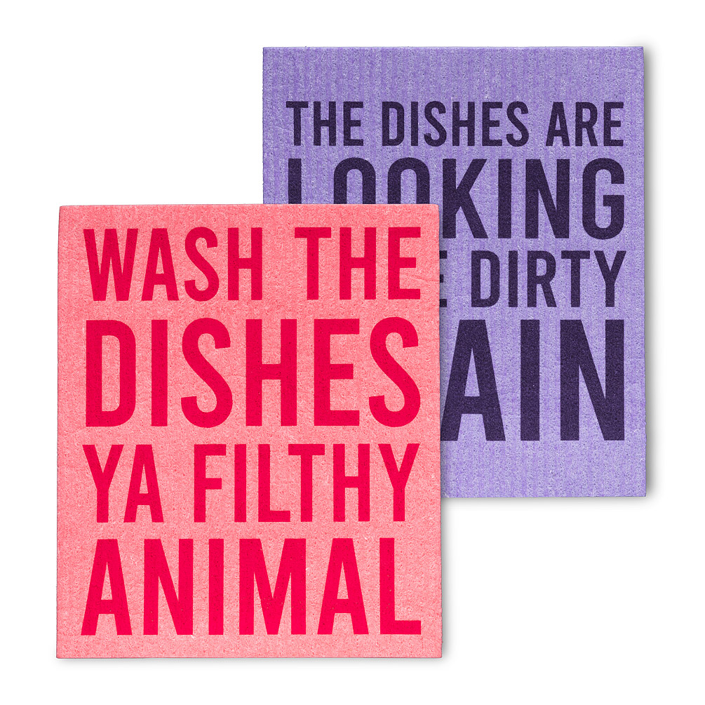Picture of Abbott Collections AB-84-ASD-AB-65 6.5 x 8 in. Funny Text Dishcloths&#44; Purple & Coral - Set of 2