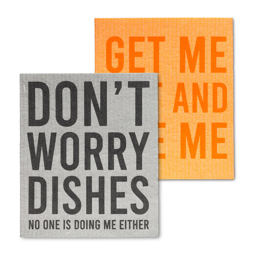 Picture of Abbott Collections AB-84-ASD-AB-67 6.5 x 8 in. Funny Text Dishcloths&#44; Grey & Orange - Set of 2