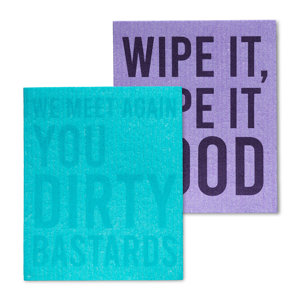 Picture of Abbott Collections AB-84-ASD-AB-68 6.5 x 8 in. Funny Text Dishcloths&#44; Purple & Turquoise - Set of 2