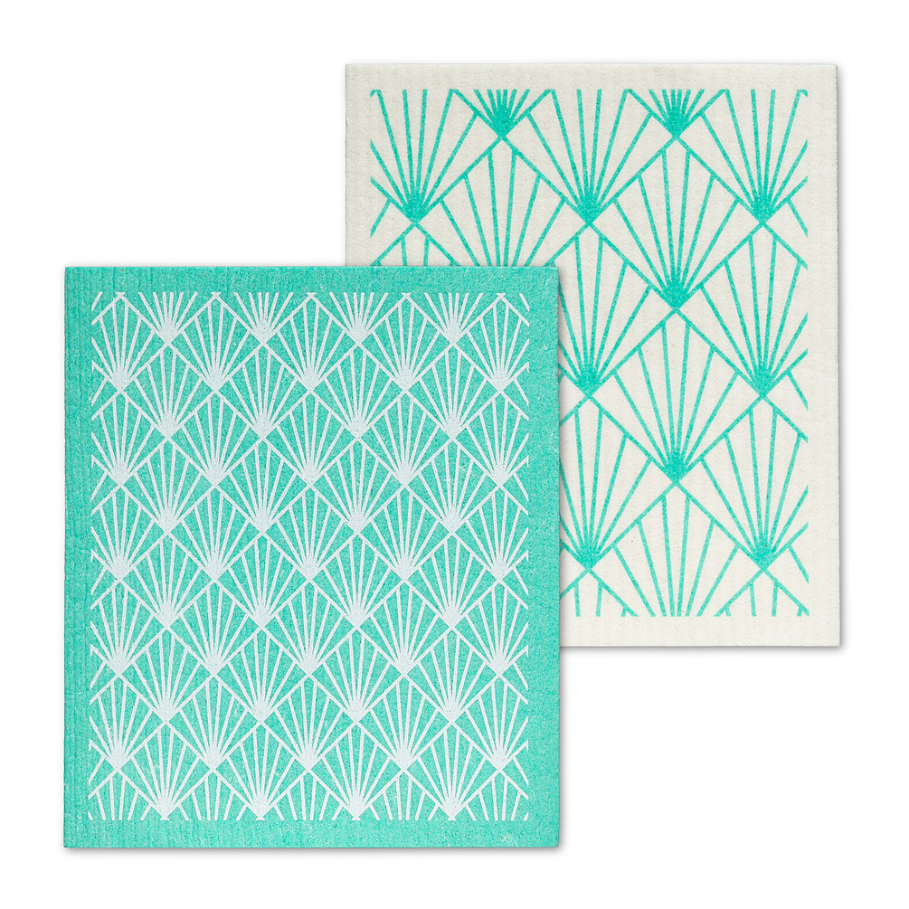 Picture of Abbott Collections AB-84-ASD-AB-73 6.5 x 8 in. Art Deco Graphic Dishcloths&#44; Mint & Ivory - Set of 2