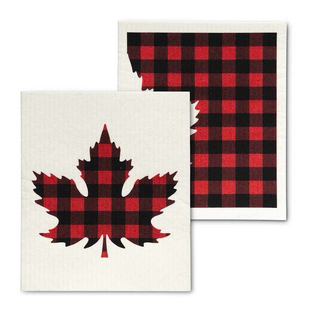 Picture of Abbott Collections AB-84-ASD-AB-74 6.5 x 8 in. Buffalo Check Maple Leaf Dishcloths&#44; Red & Black - Set of 2