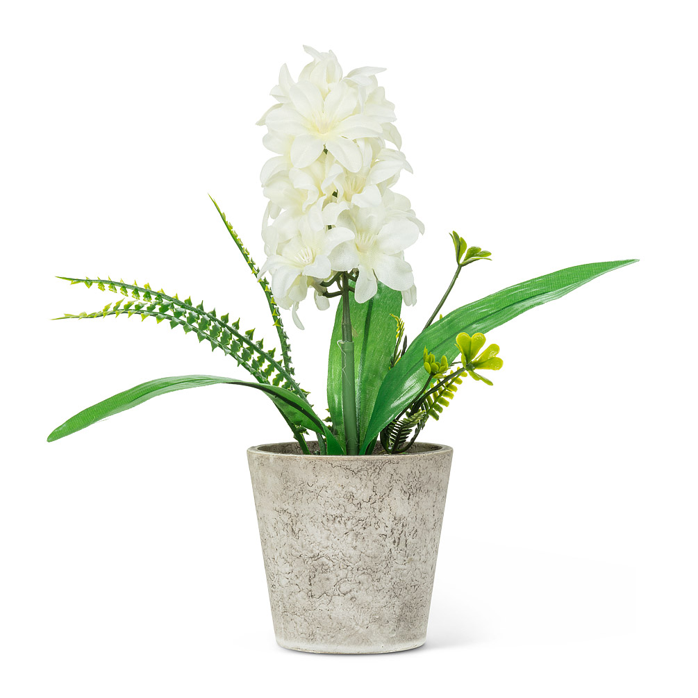 Picture of Abbott Collections AB-27-BLOOM-03-WHT White Hyacinth in A Pot Artificial Flower