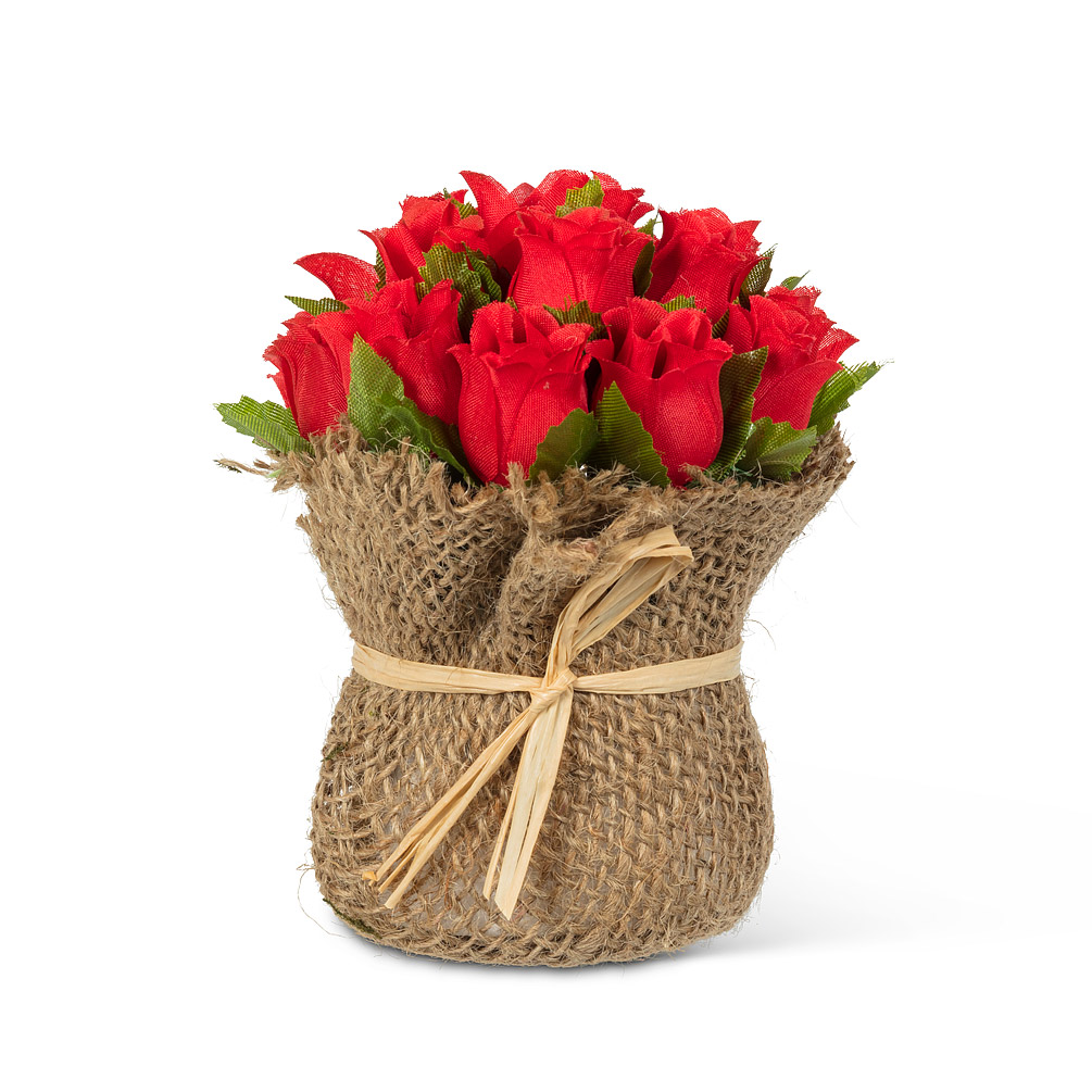 Picture of Abbott Collections AB-27-BLOOM-07-RED 5 in. Red Rose Heads in A Jute Bag Artificial Flower