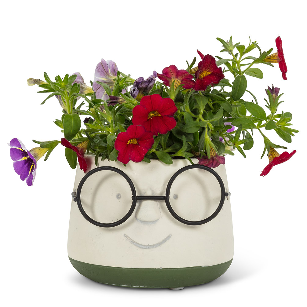 3.5 in. Face Planter with Glasses, Ivory & Green - Small