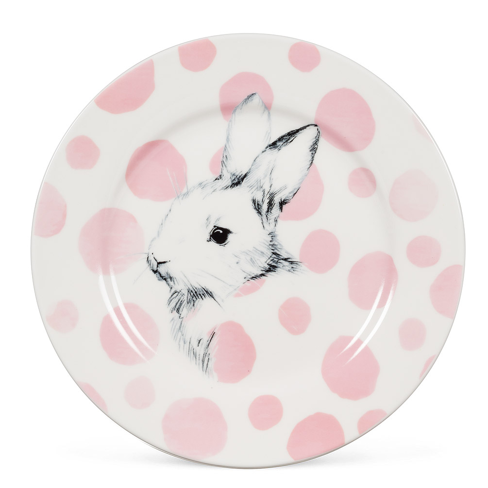 Picture of Abbott Collections AB-27-LAPIN-CKPL 7.5 in. Bunny with Pink Dots Plate&#44; White & Pink - Set of 4
