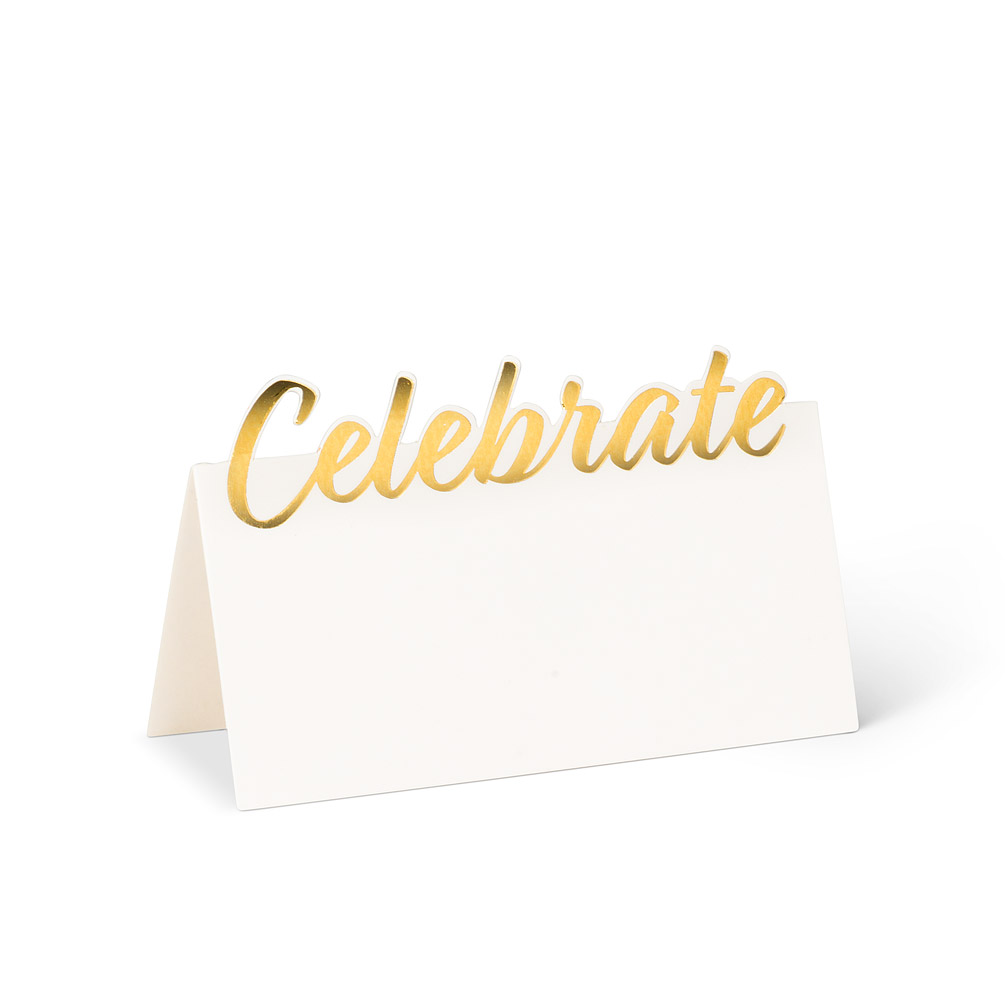 Picture of Abbott Collections AB-27-FOLD-CELEBRATE 1.5 x 3 in. Celebrate12 Pieces Folded Place Cards&#44; White & Gold