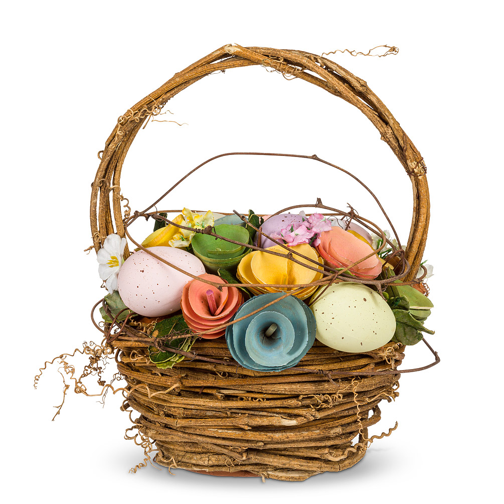 Picture of Abbott Collections AB-27-EGGHUNT-275 8 in. Pastel Eggs & Flowers in A Basket Artificial Flowers&#44; Multi Color & Natural