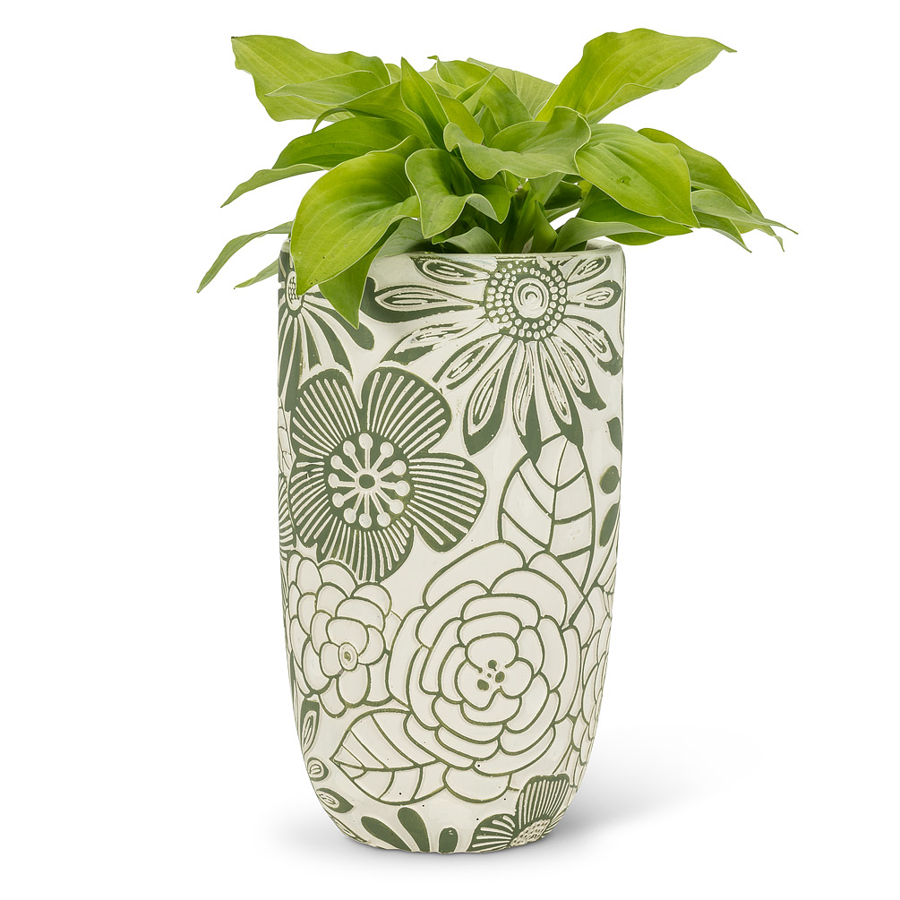 Picture of Abbott Collections AB-27-BERKELEY-562-LG 10 in. Hippie Flower Vase&#44; Ivory & Green - Large