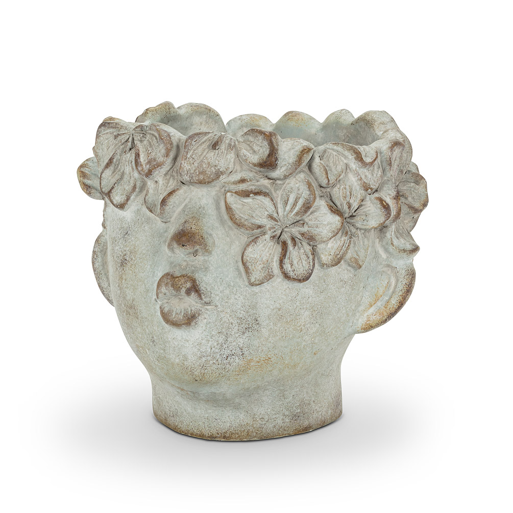 7 in. Kissing Face Planter, Grey - Small