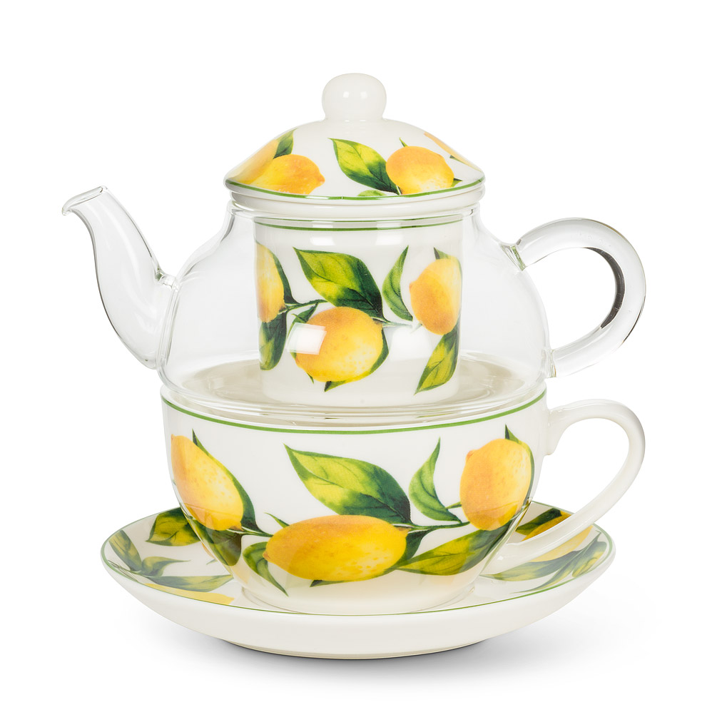 Picture of Abbott Collections AB-27-AMALFI-T41 5 in. Lemon Tree Tea for One&#44; White & Yellow - 5 Piece