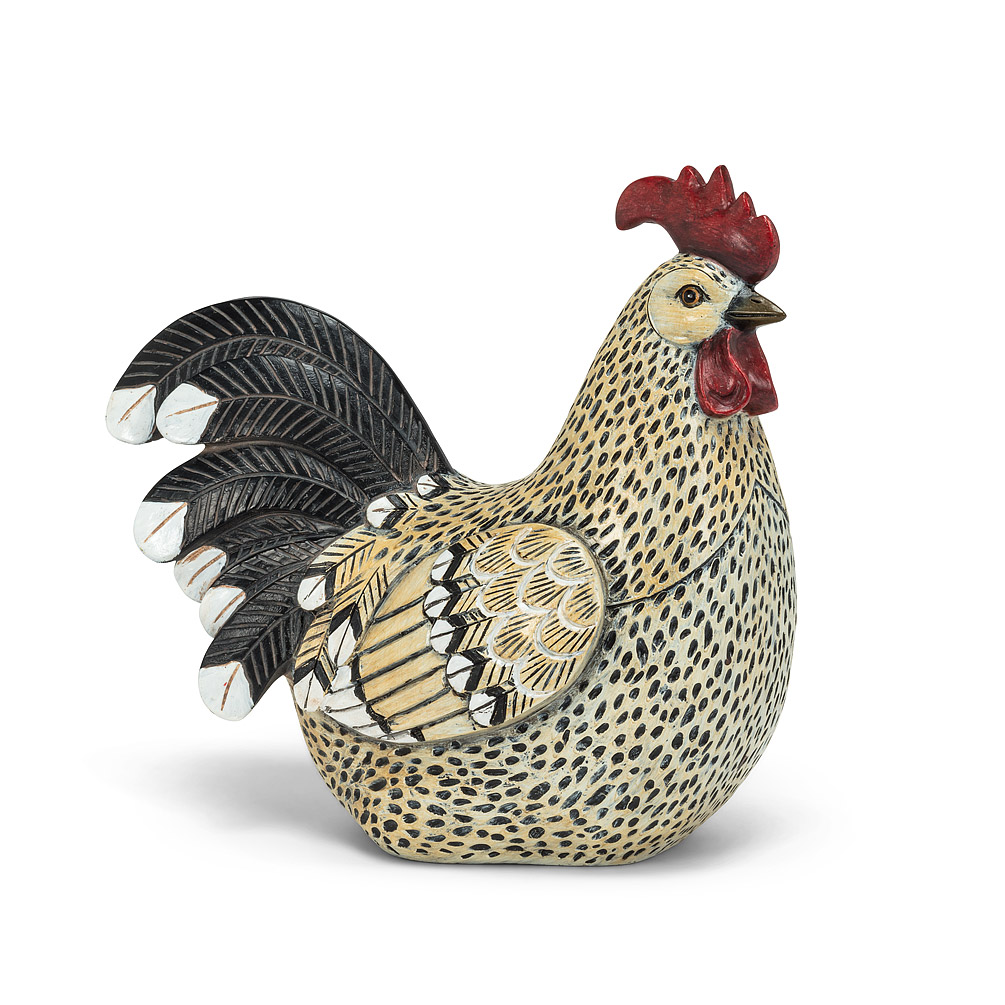 9 in. Sitting Rooster Statue, Beige & Black