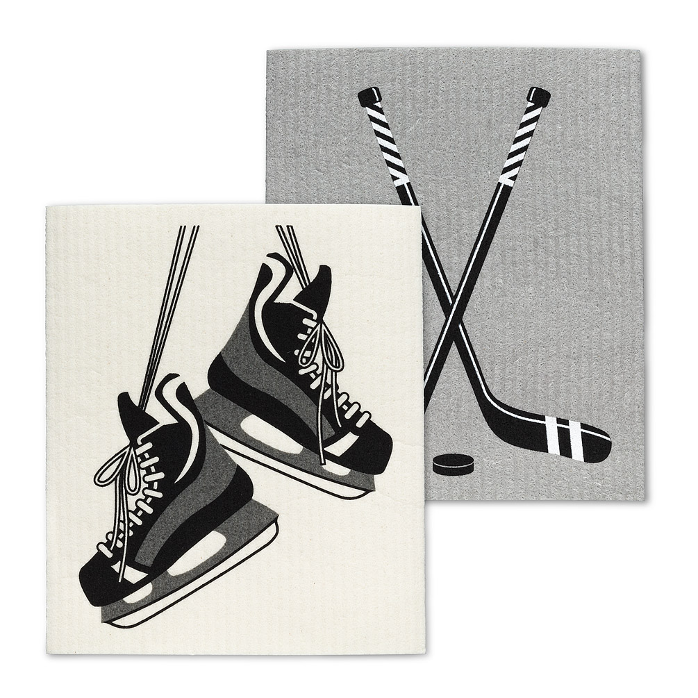 Picture of Abbott Collections AB-84-ASD-AB-76 6.5 x 8 in. Hockey Skates & Stick Dishcloths&#44; Grey & Black - Set of 2