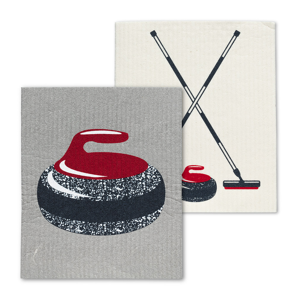 Picture of Abbott Collections AB-84-ASD-AB-77 6.5 x 8 in. Curling Rock & Brooms Dishcloths&#44; Grey & Red - Set of 2