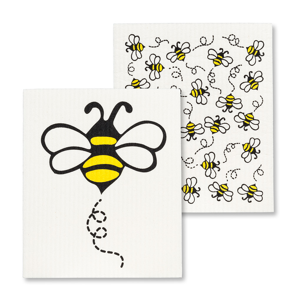 Picture of Abbott Collections AB-84-ASD-DM-01 6.5 x 8 in. Bees Dishcloths&#44; Ivory & Black - Set of 2