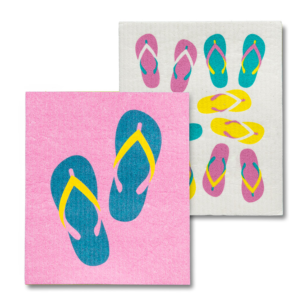Picture of Abbott Collections AB-84-ASD-AB-89 6.5 x 8 in. Flip Flops Dishcloths&#44; Ivory & Pink - Set of 2