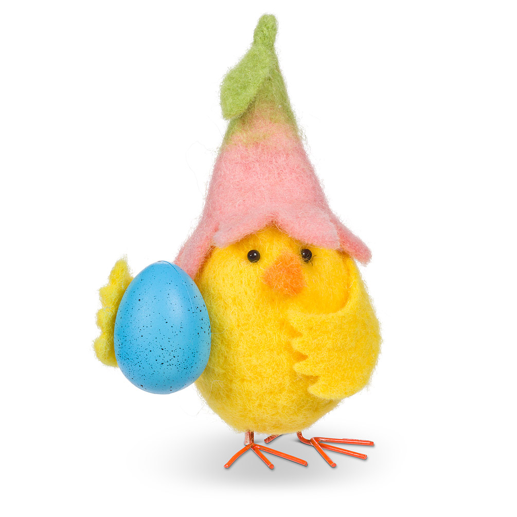 Picture of Abbott Collections AB-27-MERINO-399 Felt Flower Hat Chick with Egg Ornament&#44; Yellow