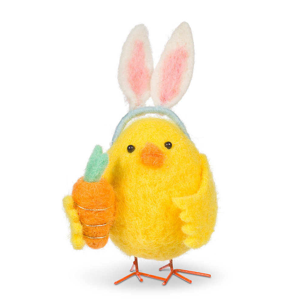 Picture of Abbott Collections AB-27-MERINO-400 Felt Bunny Ear Chick with Carrot Ornament&#44; Yellow