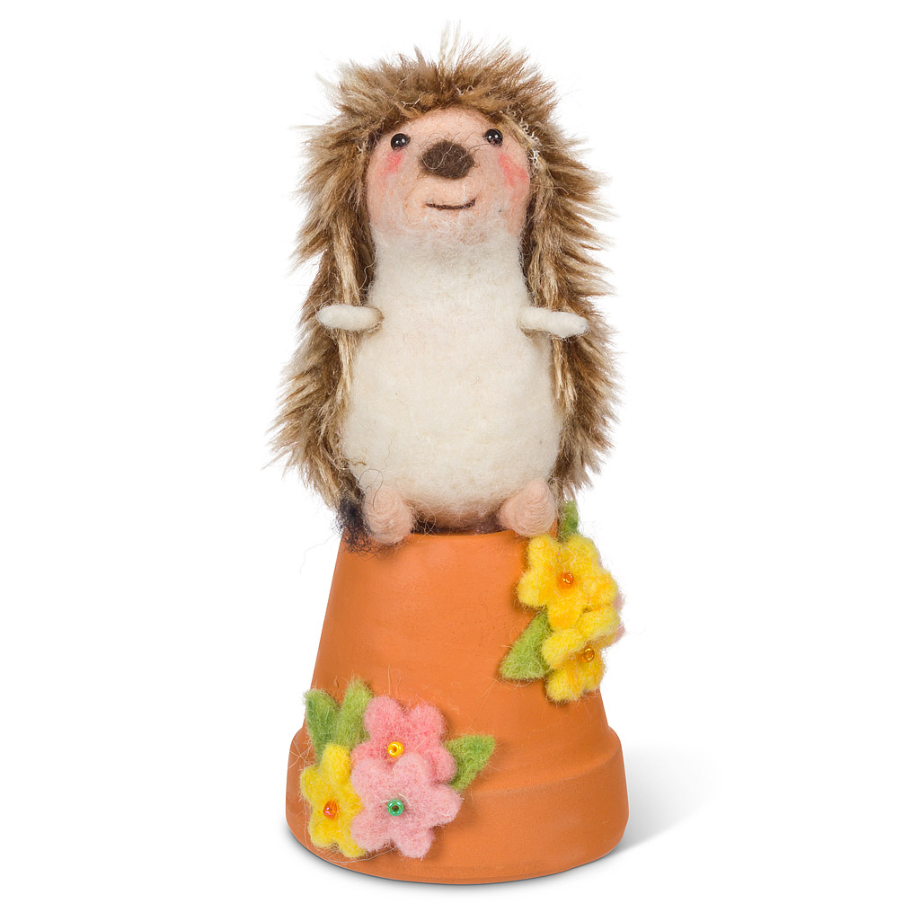 Picture of Abbott Collections AB-27-MERINO-484 Hedgehog On Garden Pot Decoration&#44; &#44; Terracotta & Brown