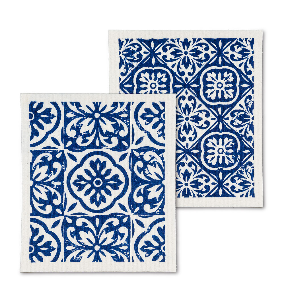 Picture of Abbott Collections AB-84-ASD-AB-134 Blue Tile Dishcloths - Set of 2