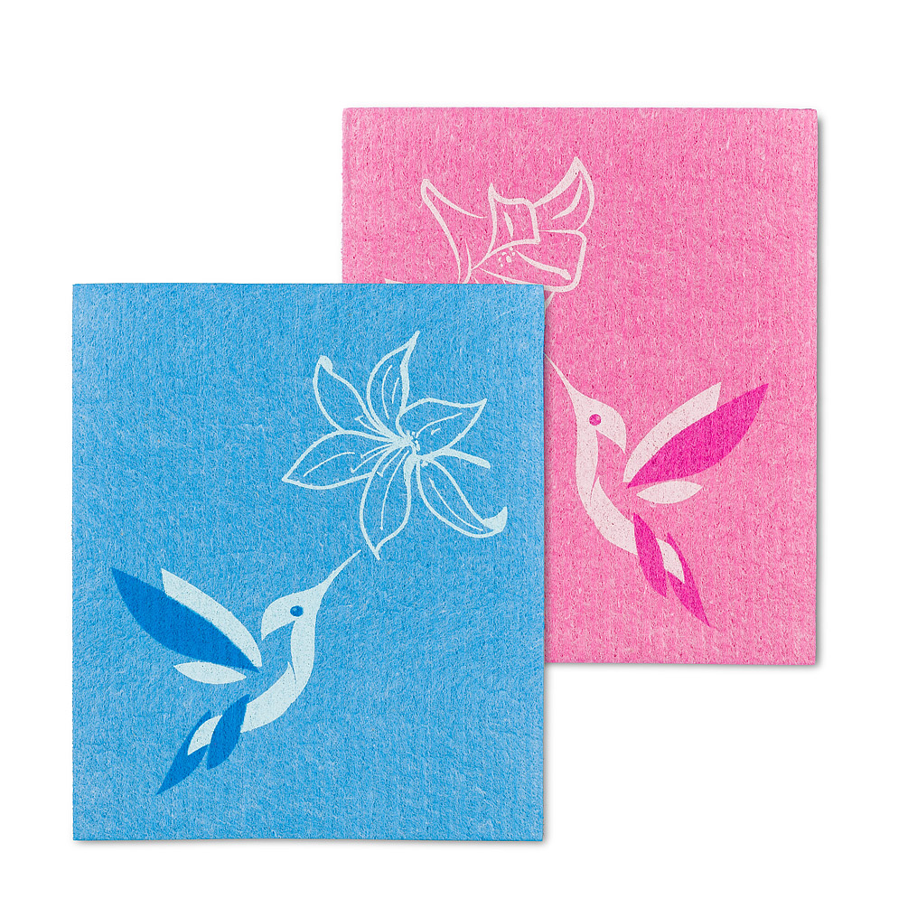 Picture of Abbott Collections AB-84-ASD-AB-139 Hummingbird Dishcloths&#44; Pink & Blue - Set of 2