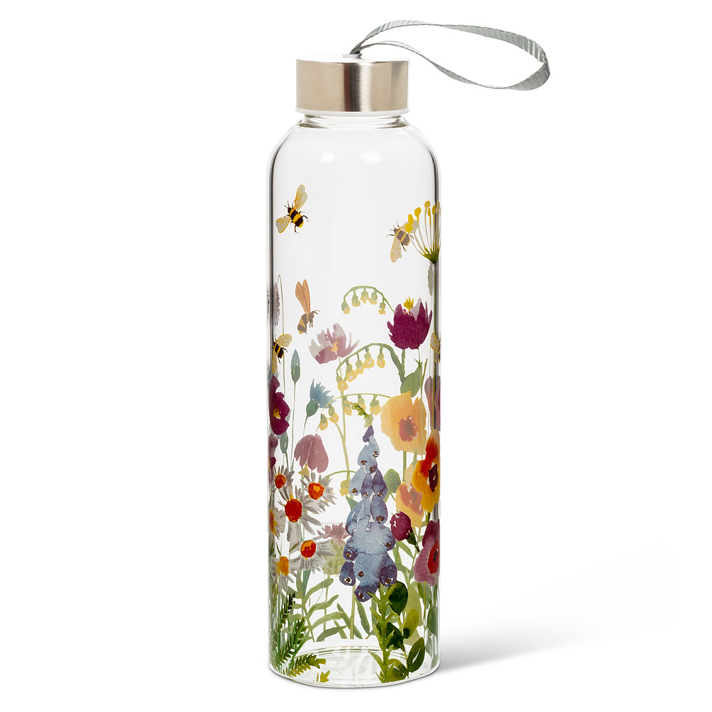 Picture of Abbott Collections AB-27-GARDEN-BTL 9 in. Clear with Bees & Flowers Pattern Water Bottle&#44; Clear & Multi Color