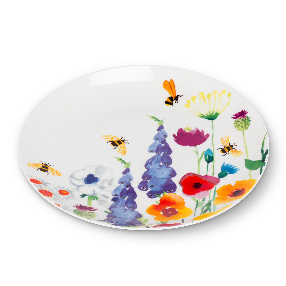Picture of Abbott Collections AB-27-GARDEN-CKPL 8 in. Bees in The Garden Plate&#44; White & Multi Color - Set of 4