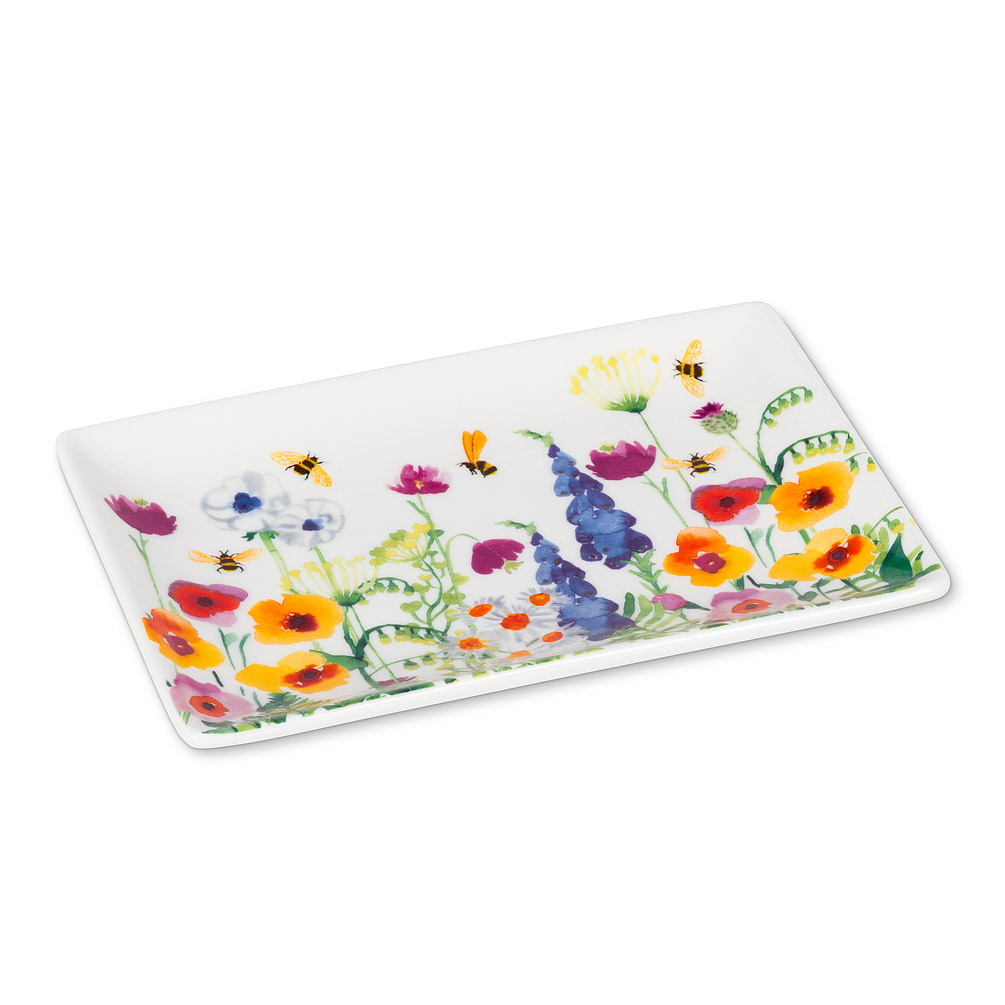 Picture of Abbott Collections AB-27-GARDEN-RECT 4 x 6 in. Bees in The Garden Rectangular Plate&#44; White & Multi Color - Set of 4