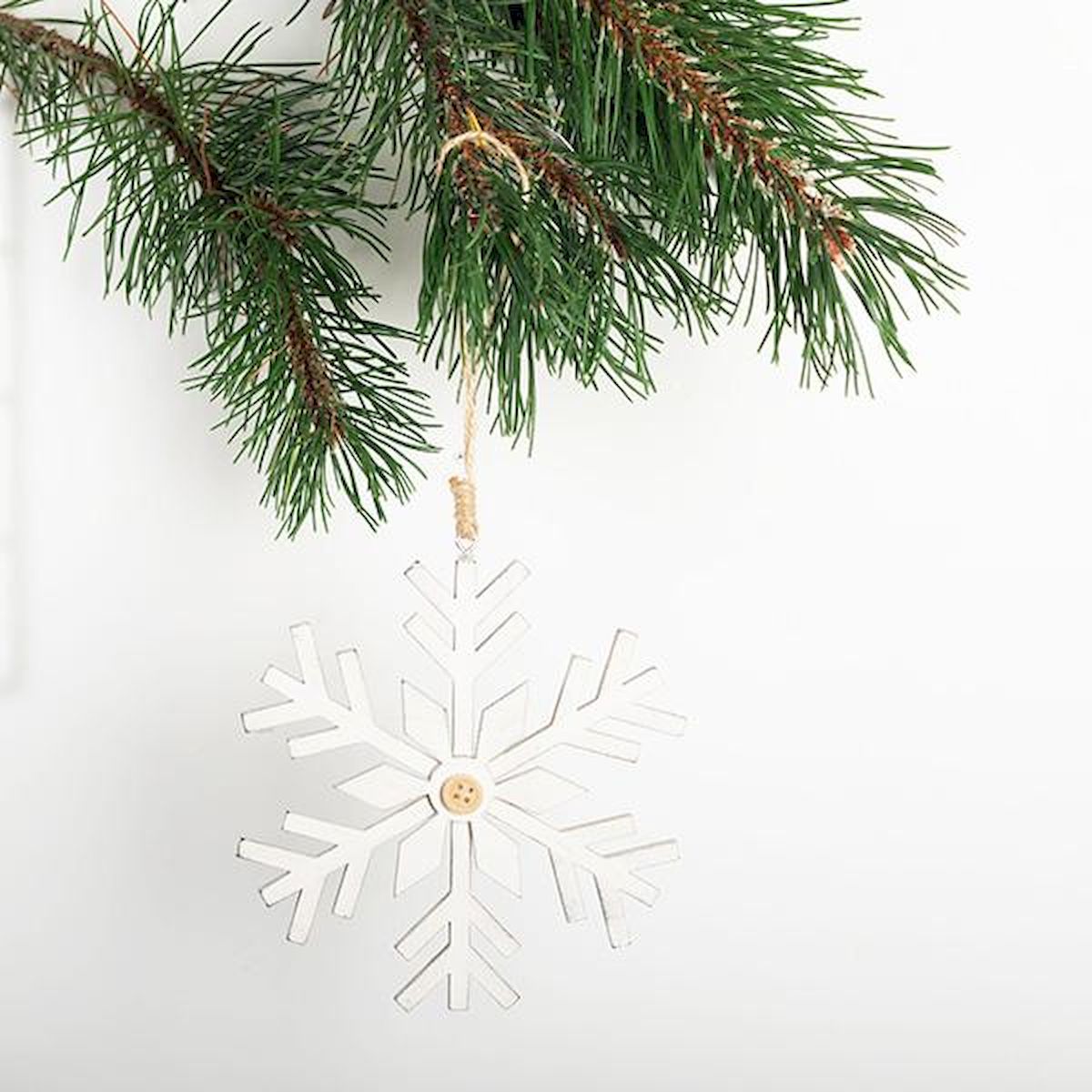 White Wooden Snowflake with Button Ornament
