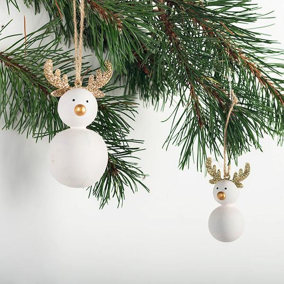 White Snowman Shaped Reindeer Ornaments - Set of 2