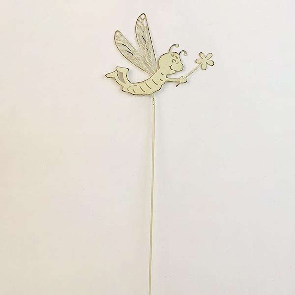FP-HUS-351 Metal Bee Holding A Flower Garden Stake