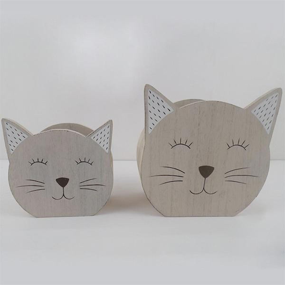 Wooden Cat Faces Shaped Decorative Boxes - Set of 2