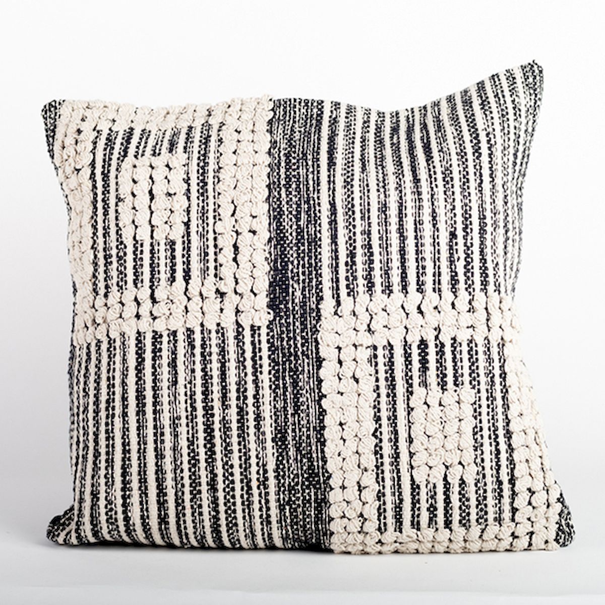Square Cotton Weave with Textured Geometric Pattern Cushion Cover, Black & White