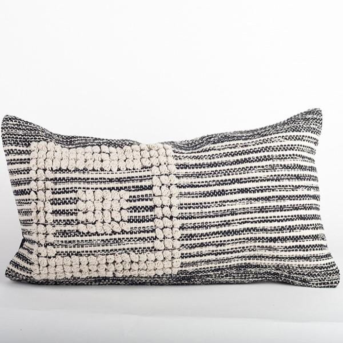 Black & White Cotton Weave with Textured Geometric Pattern Cushion Cover