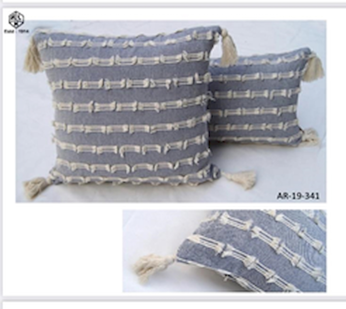 Gray with White Lines Tasselled Cushion Cover
