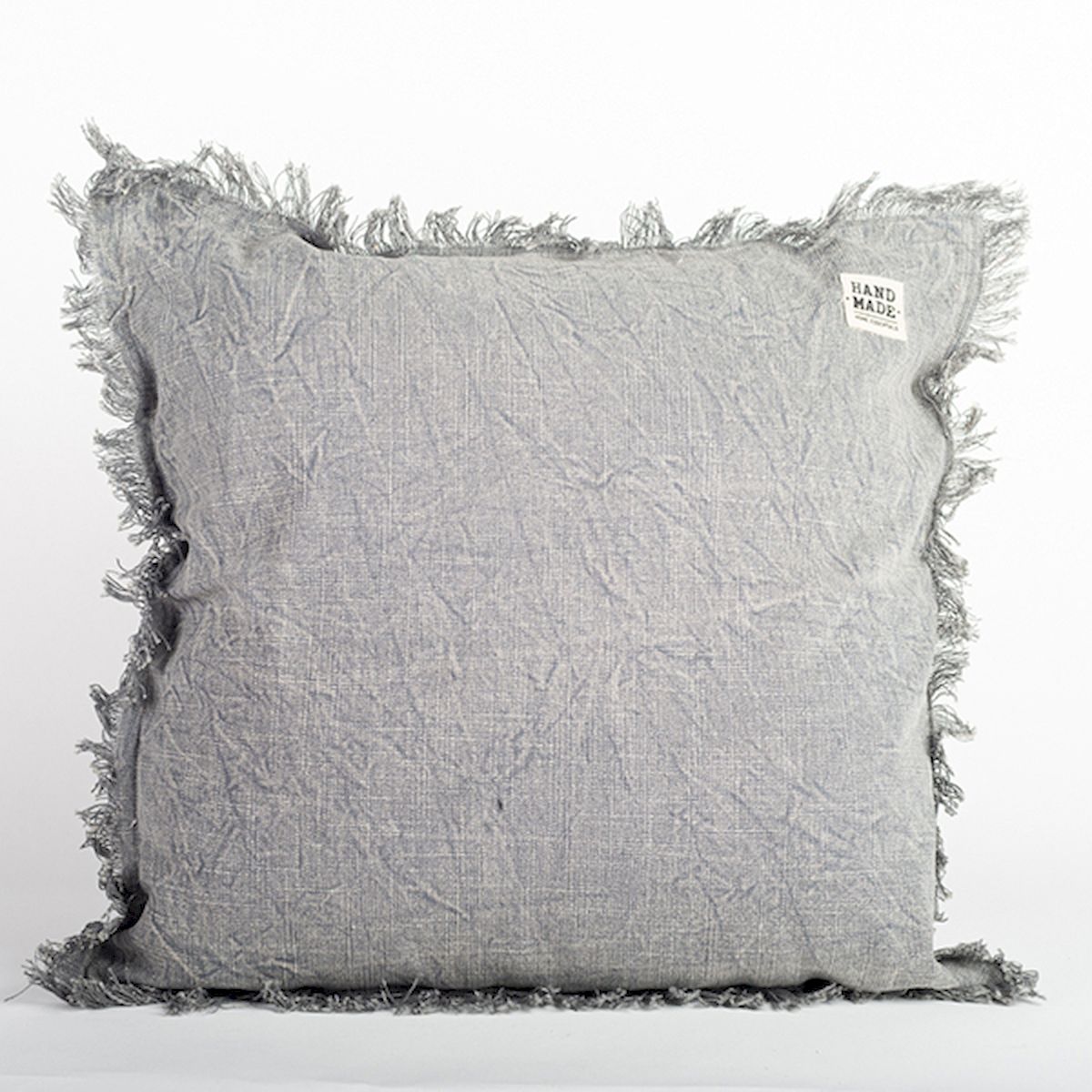 Stone Washed Gray with Fringes Cushion Cover