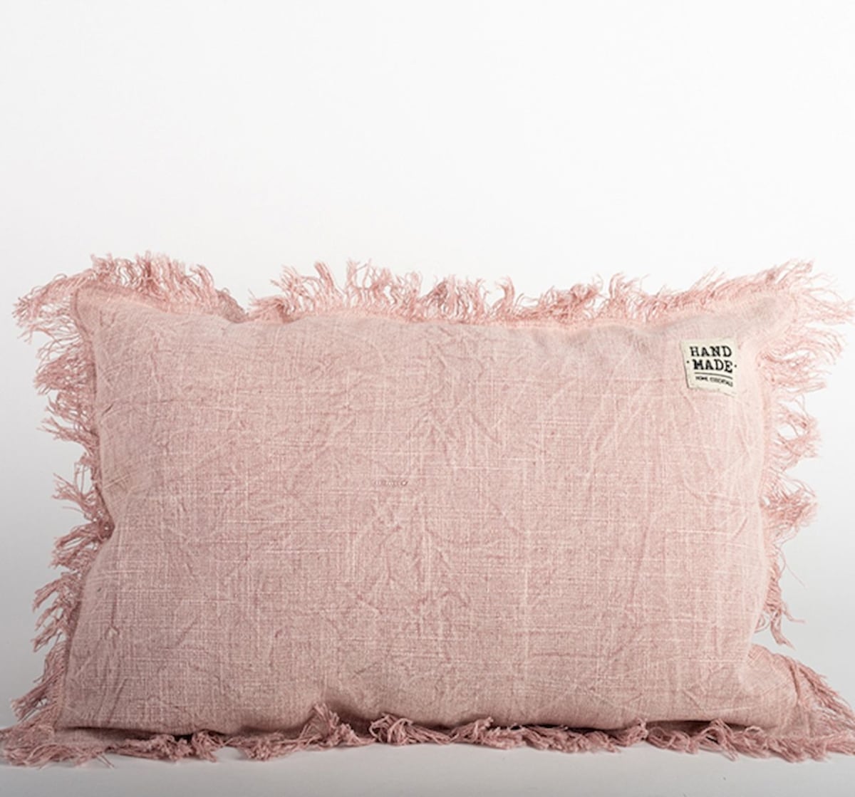 Stone Washed Pink with Fringes Cushion Cover