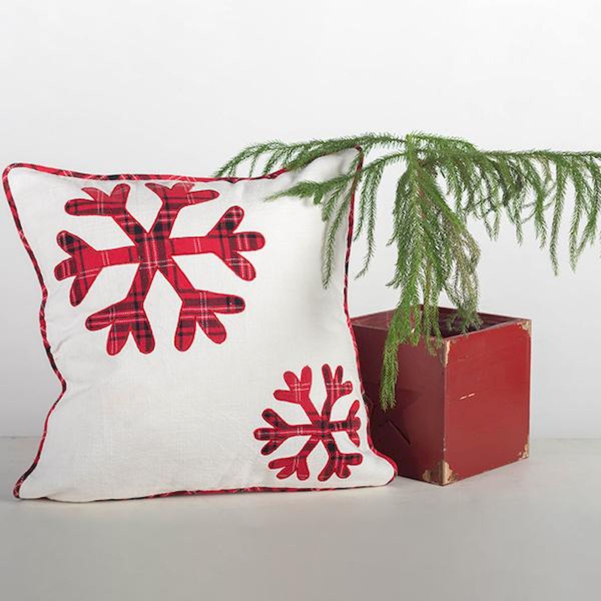 FP-IMT-123-C White with Red & Black Plaid Snowflakes Zippered Cushion Cover -  Forpost