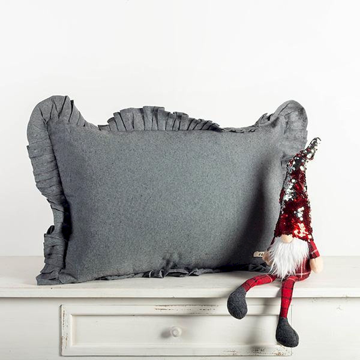 Gray Frilled with Zipper Cushion Cover