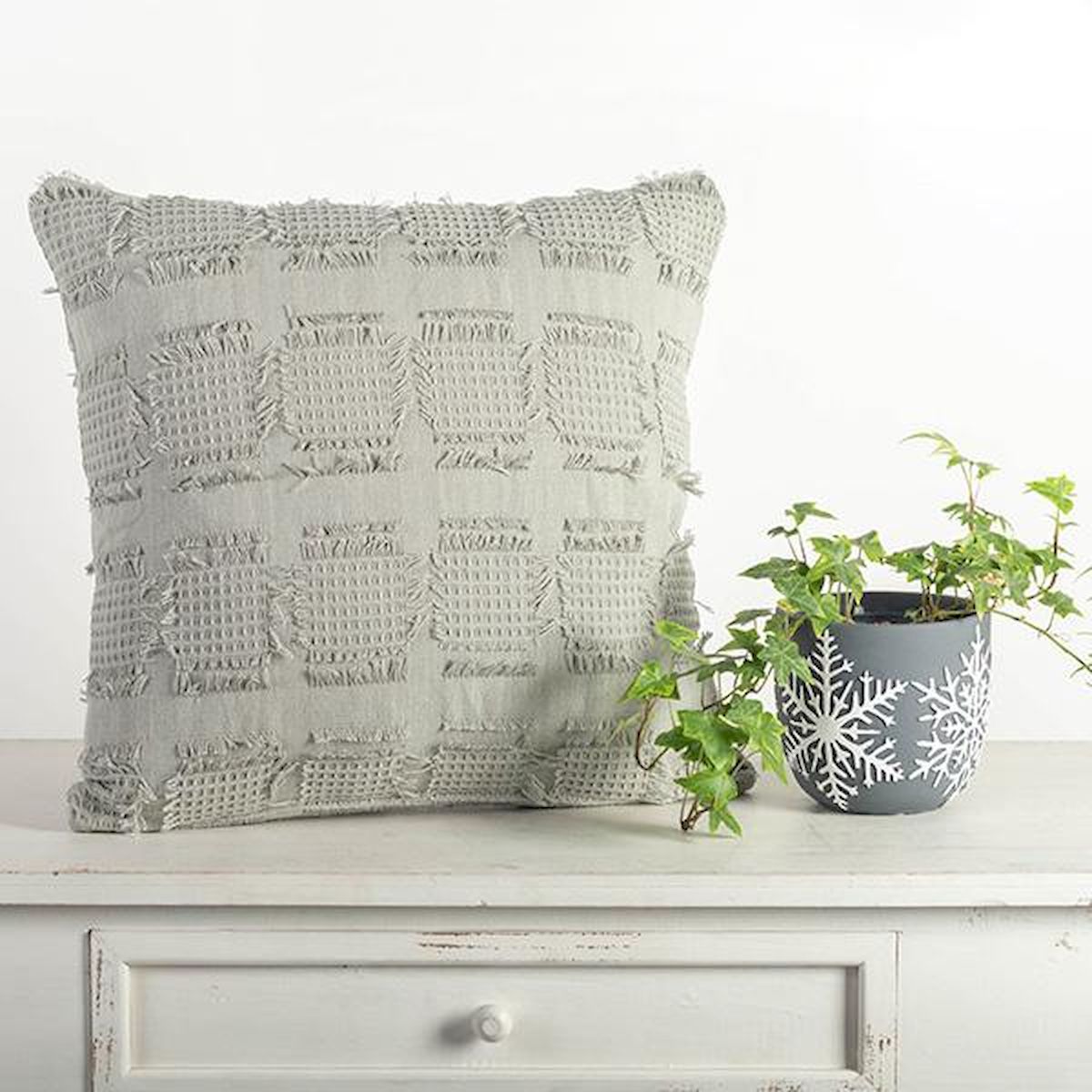 Square Cotton with Textured Squares Cushion Cover, Gray