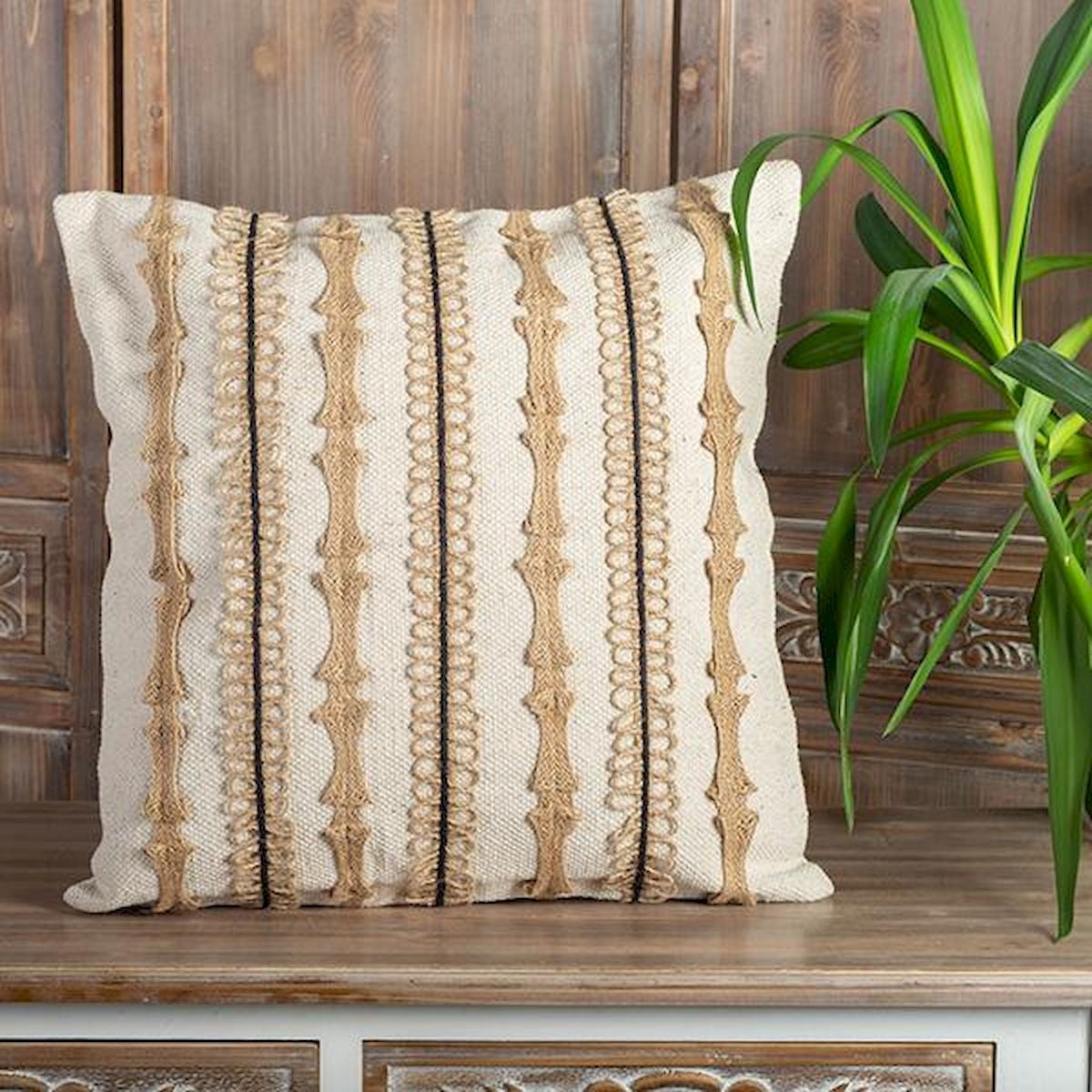 Cream Cotton with Jute Rope Design Cushion Cover