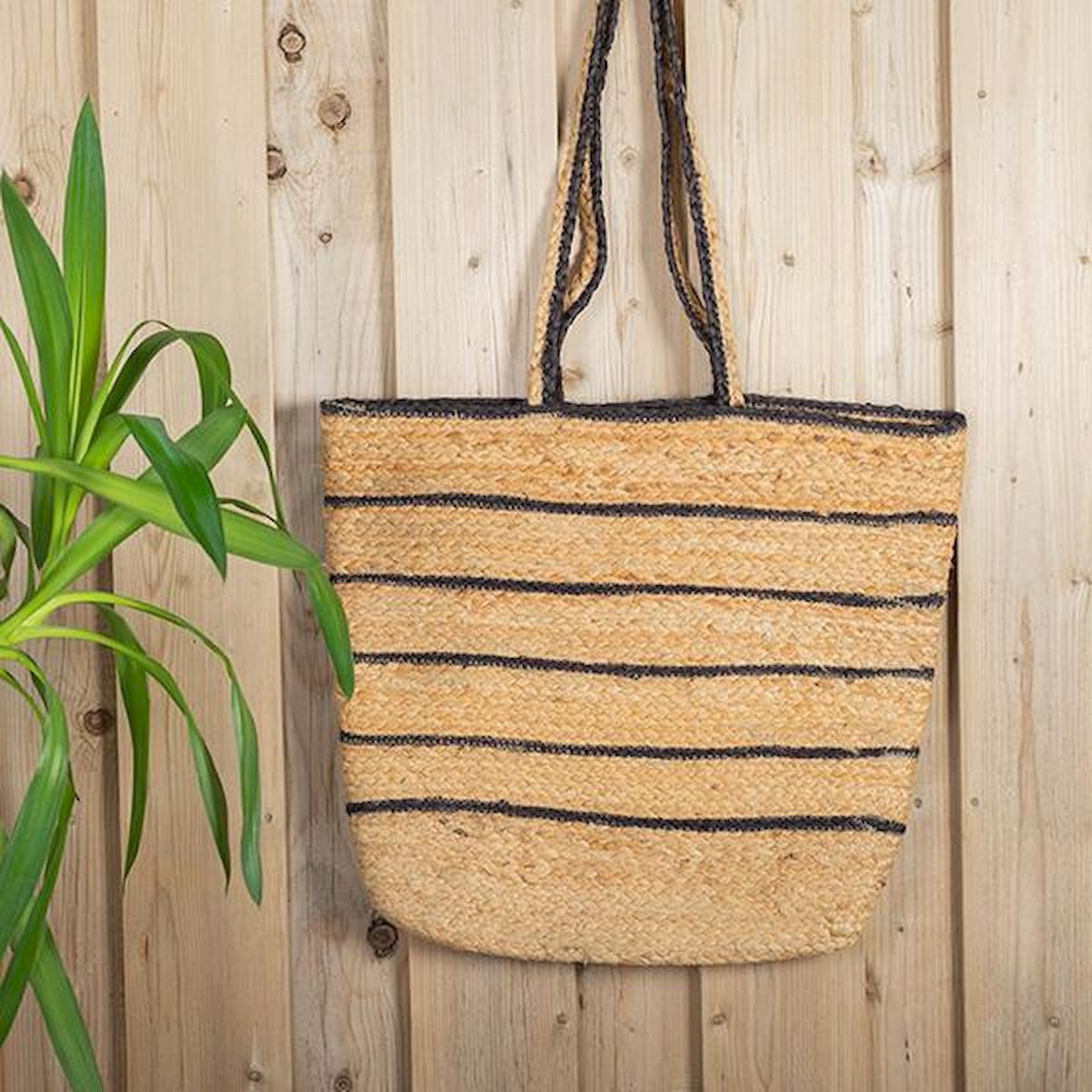 Jute with Black Stripes Tote Bag