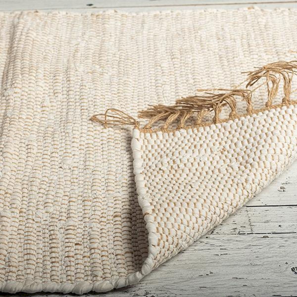 White Cotton with Brown Jute Fringes Rug