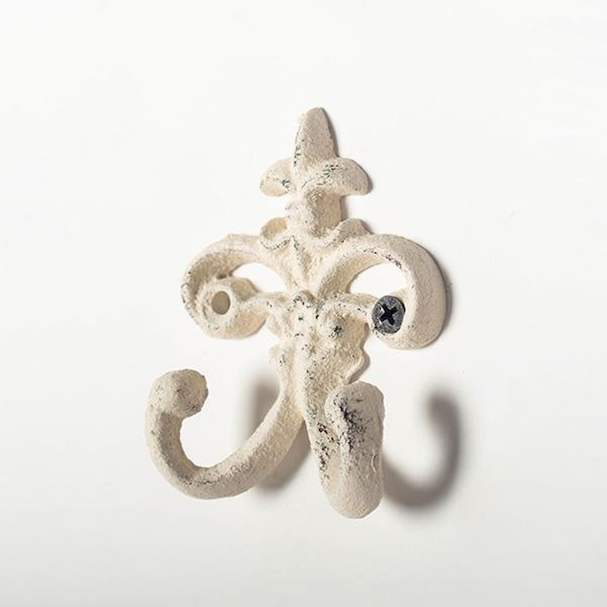Cast Iron Double Coat Hook, Antique White