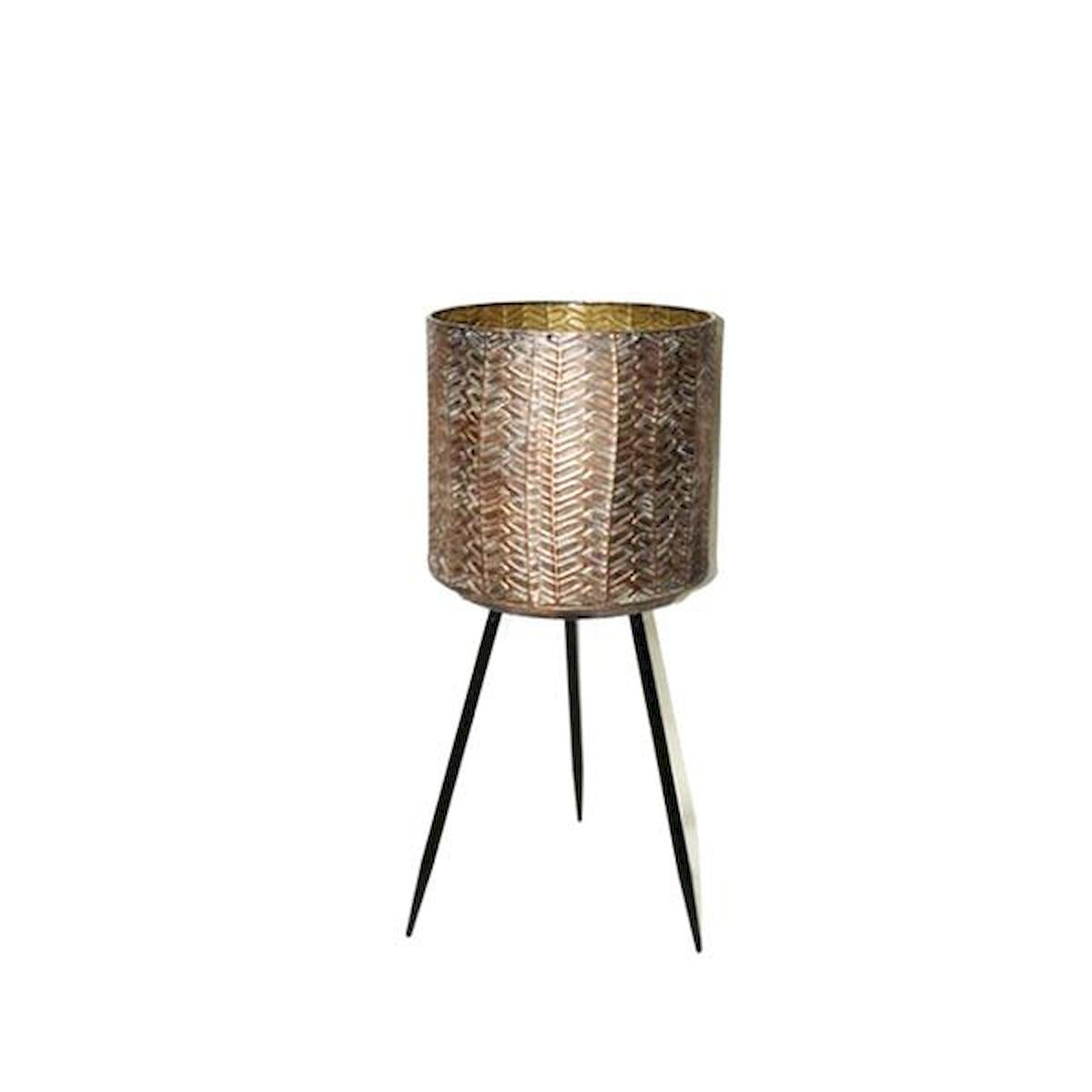 FP-LCD-350 Gold Metal Leaf Pattern on Black Tripod Legs Plant Stand - Set of 2