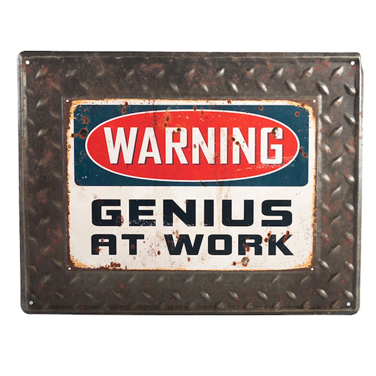 Warning Genius at Work Metal Sign