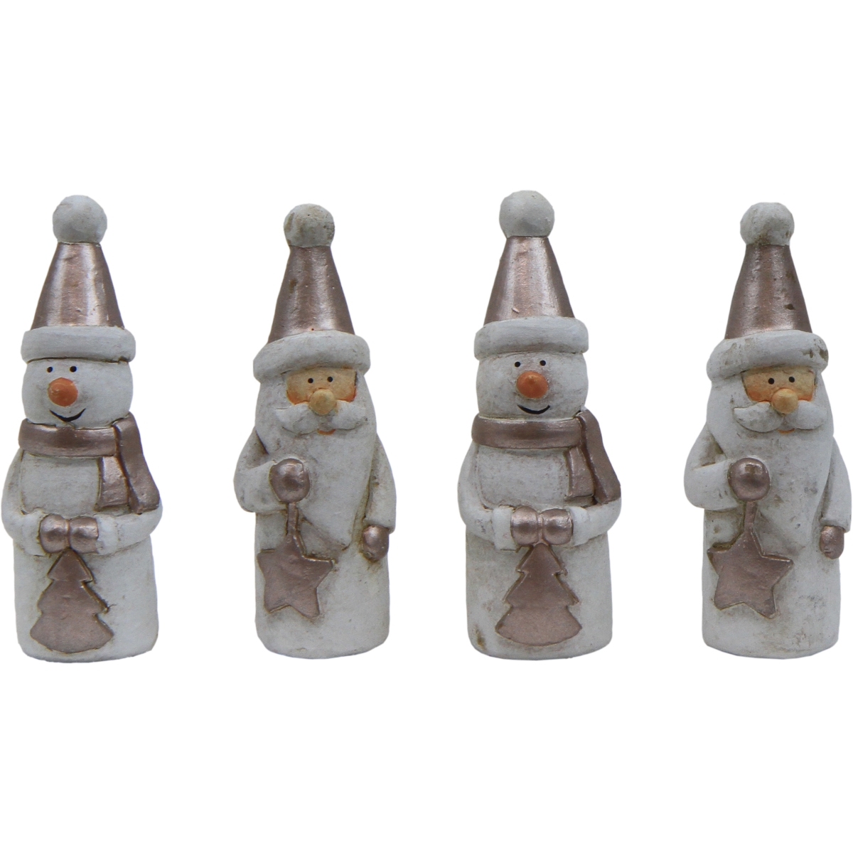 Picture of Forpost FP-PMDF-235 Papier Mache Snowmen & Santa in Hats Figurine - Set of 4