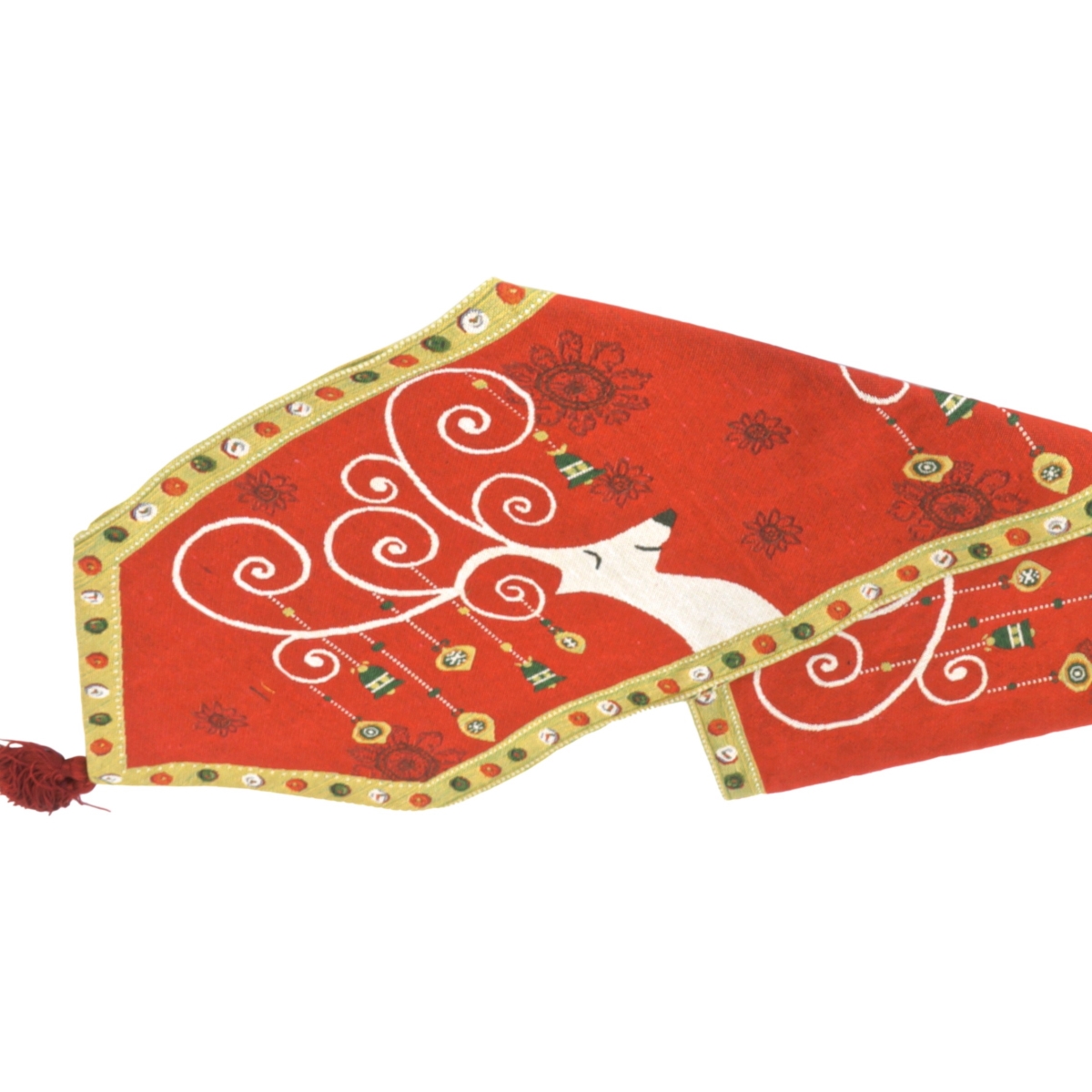 FP-TXPC-109 Red Tapestry with Reindeer & Ornaments Table Runner