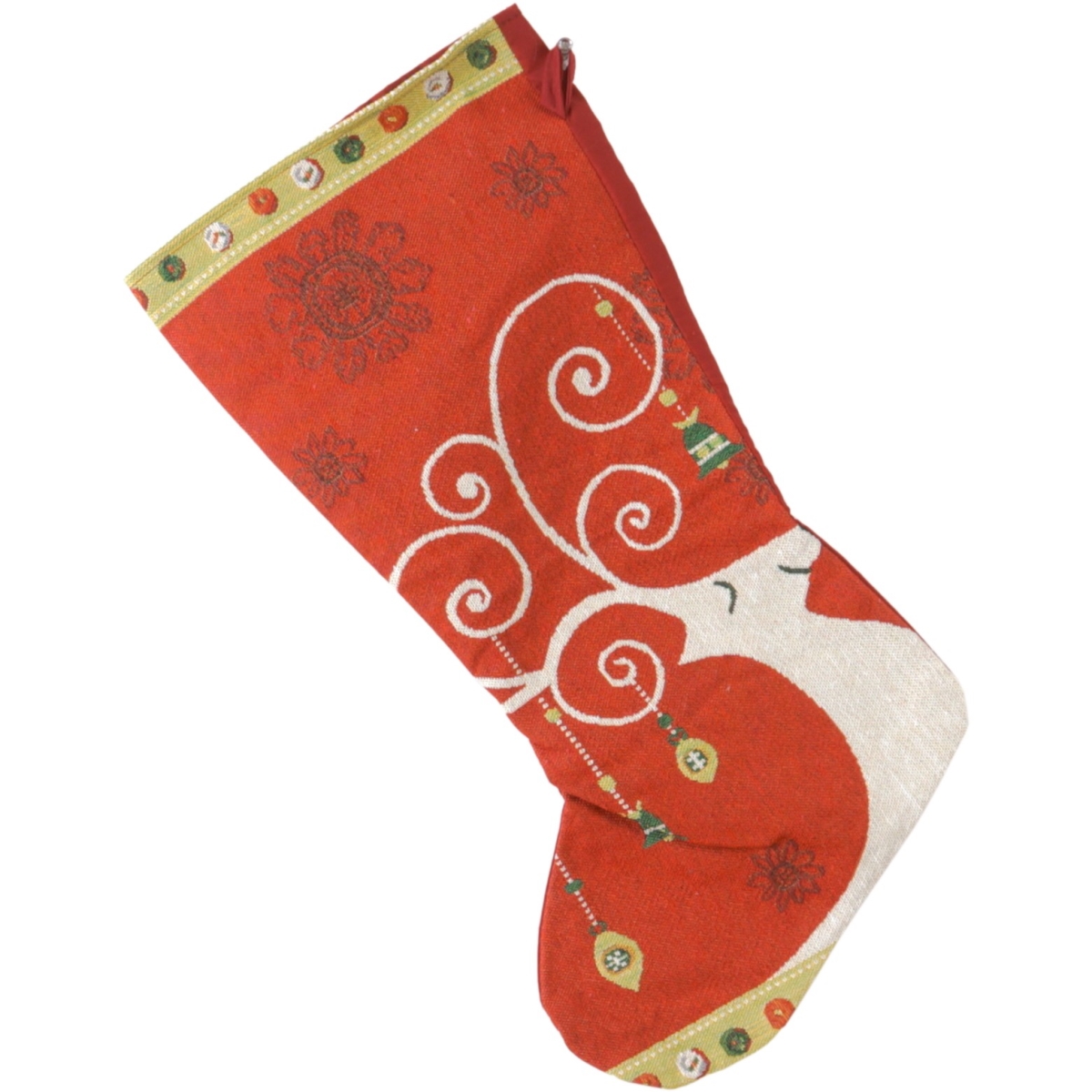 Red Tapestry with Reindeer & Ornaments Stocking