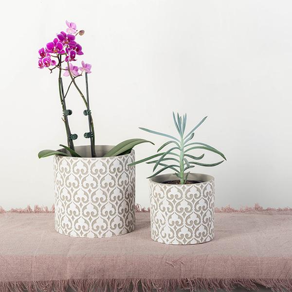 White & Gray Patterned Cement Planter
