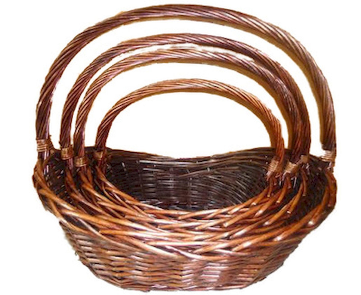 AP-CBL800V3 S-3 Boat Shaped Basket with Handles Brown Willow - Set of 3